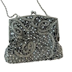 Vintage La Regale Bejeweled Silver Metallic Bag Purse Crossbody